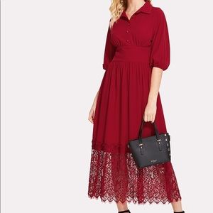 Bishop Sleeve Lace Hem Wide Waist Dress
